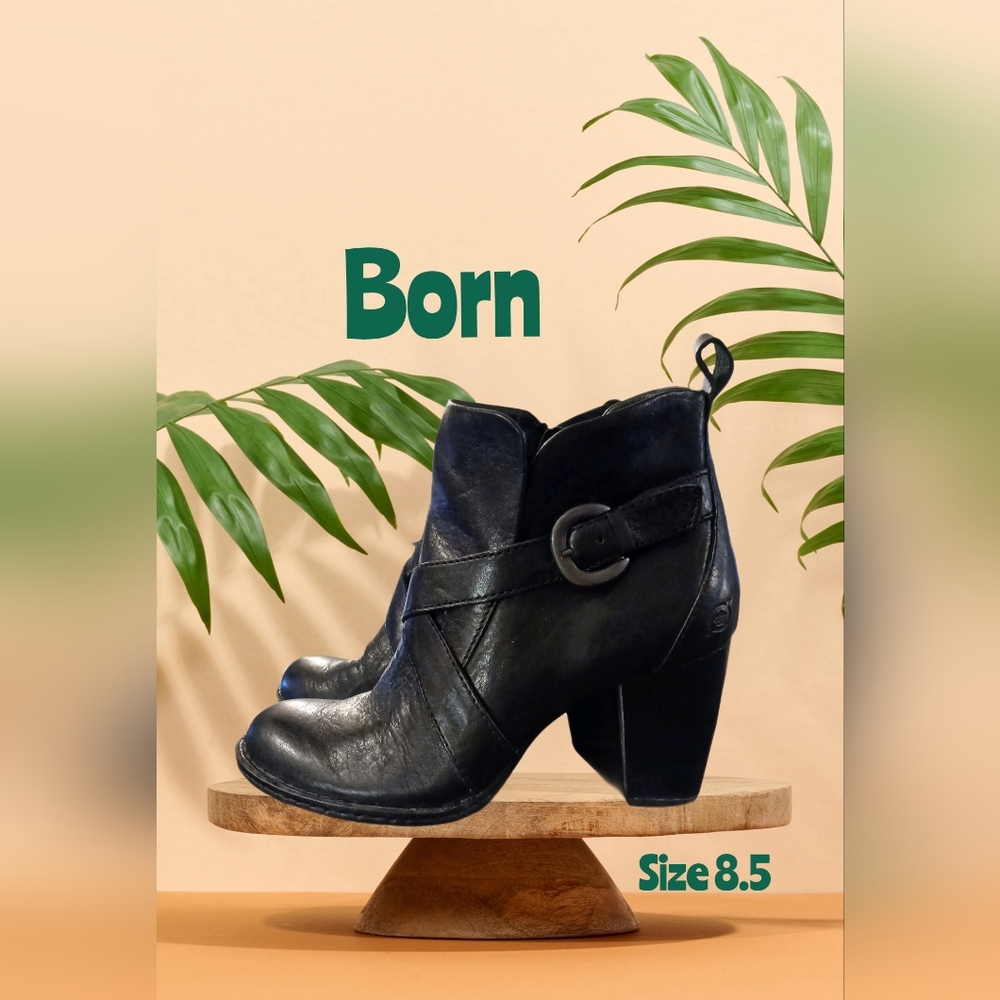 Born Black Leather Ankle Booties with Buckle